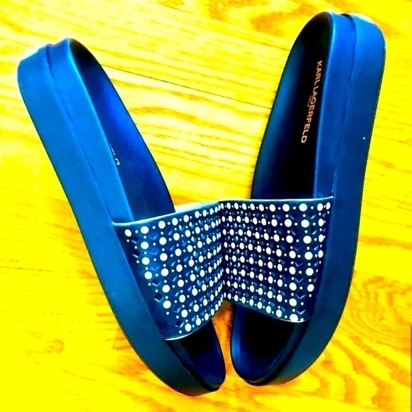 Karl Lagerfeld NEW Pearl Doted Leather Slide Sandals! Gorgeous! 🤩​ - Picture 2 of 8